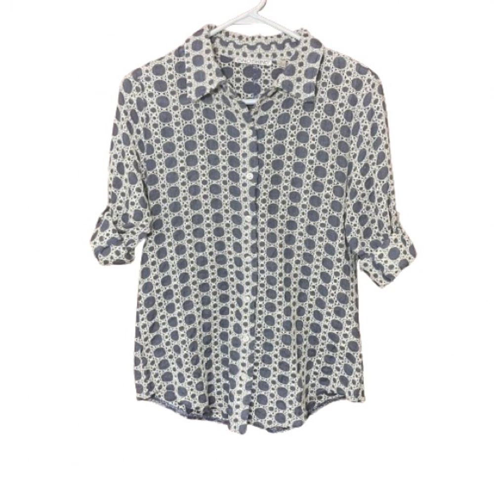 Snoskins Eyelet Button Front Top Denim Cream Small